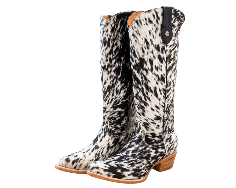 Lorraine Knee-High Cowhide Boots – Black & White - Stiefeld Boots