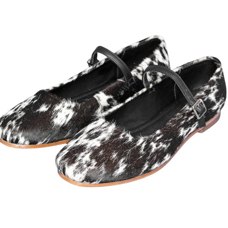 cassandra mary jane cowhide shoes black and white handmade in leon mexico