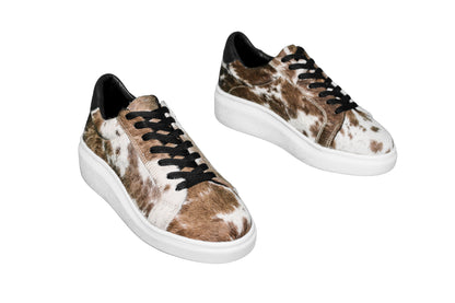 Western footwear - Hair-on hide - cowhide sneakers, comfortable insole, and platform sole