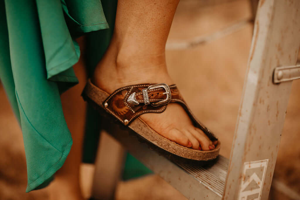 The ella flip flop handtooled sandals