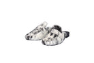 Cleo hair on hide mule in black and white cowhide, square toe, flat sole, handcrafted in Mexico