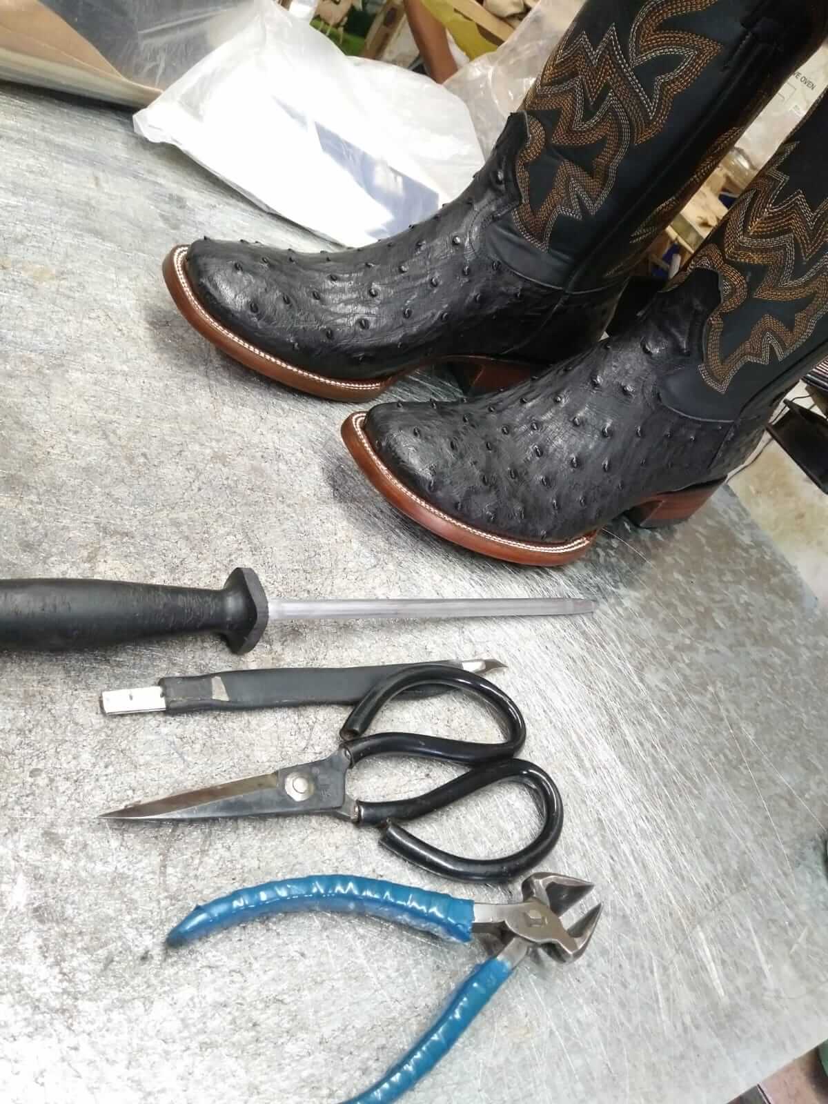 view of boot showing handmade production