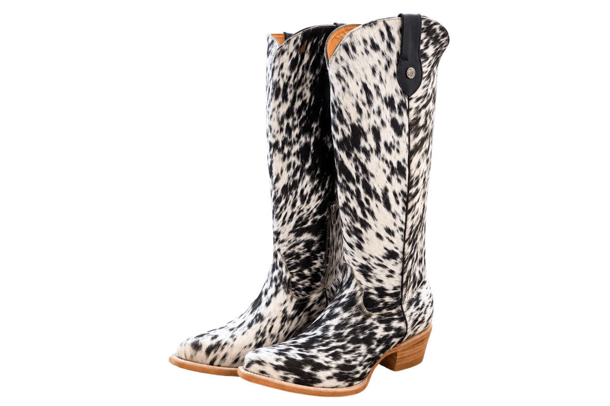 Lorraine Knee-High Cowhide Boots – Black & White - Stiefeld Boots