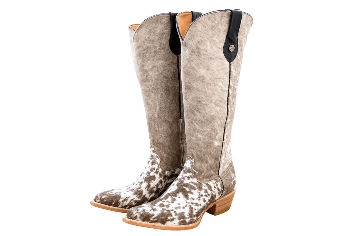 Lorraine Knee-High Cowhide Boots – Brown & White - Stiefeld Boots