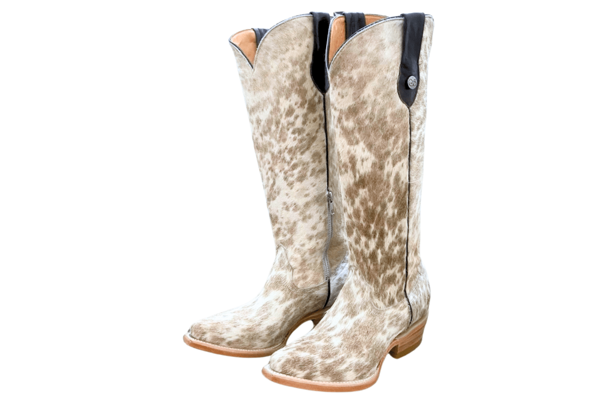 Lorraine Knee-High Cowhide Boots – Brown & White - Stiefeld Boots