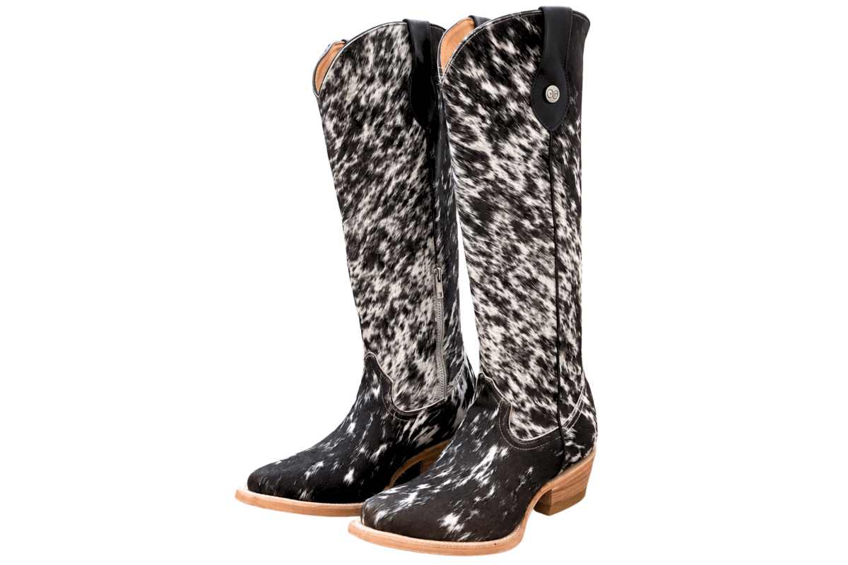Lorraine Knee-High Cowhide Boots – Brown & White - Stiefeld Boots
