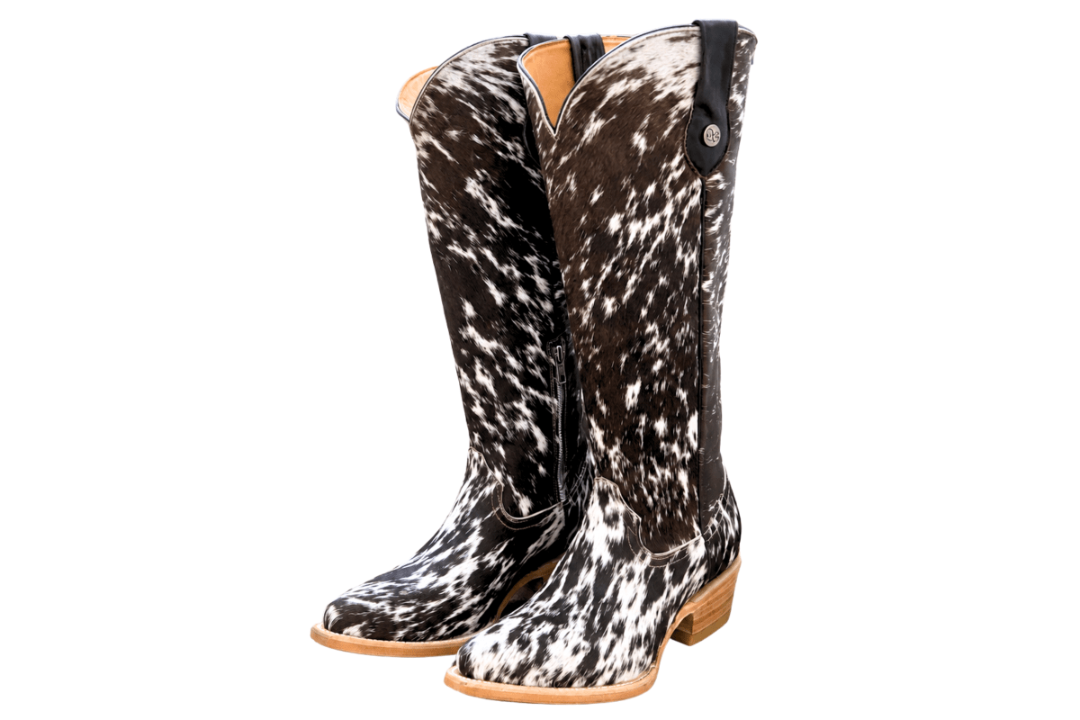Lorraine Knee-High Cowhide Boots – Brown & White - Stiefeld Boots