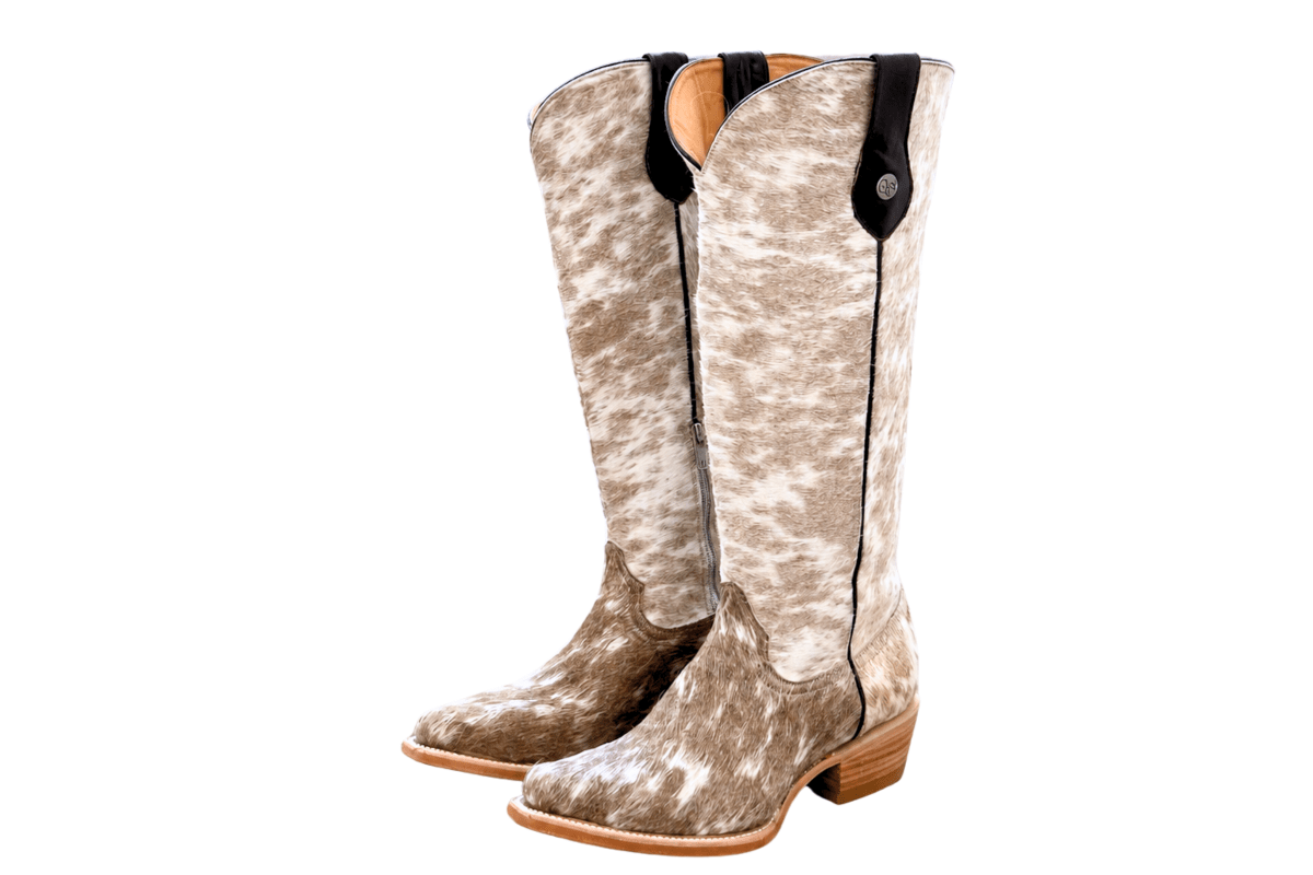 Lorraine Knee-High Cowhide Boots – Brown & White - Stiefeld Boots