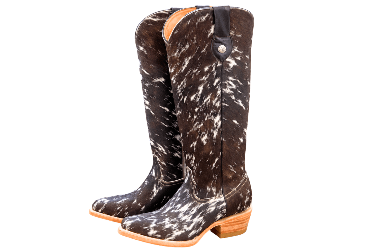 Lorraine Knee-High Cowhide Boots – Brown & White - Stiefeld Boots