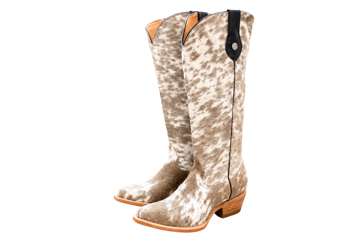 Lorraine Knee-High Cowhide Boots – Brown & White - Stiefeld Boots