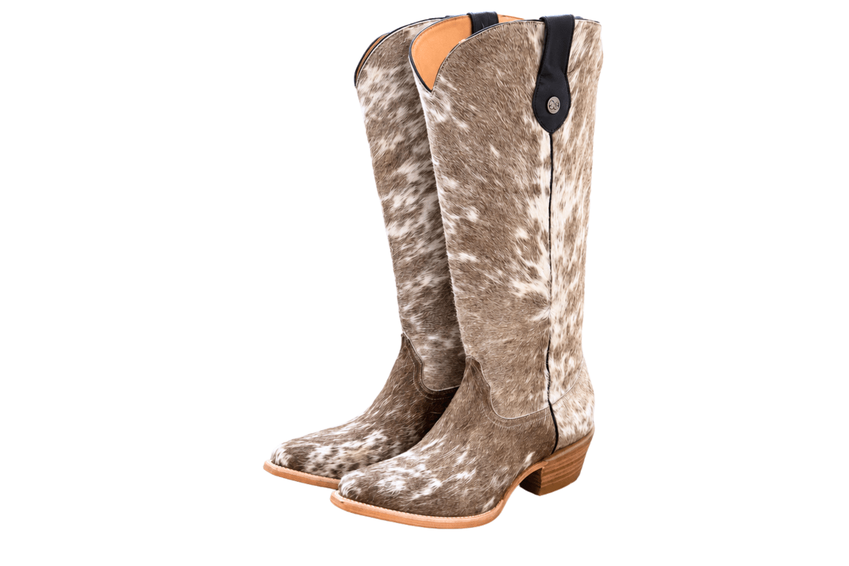 Lorraine Knee-High Cowhide Boots – Brown & White - Stiefeld Boots