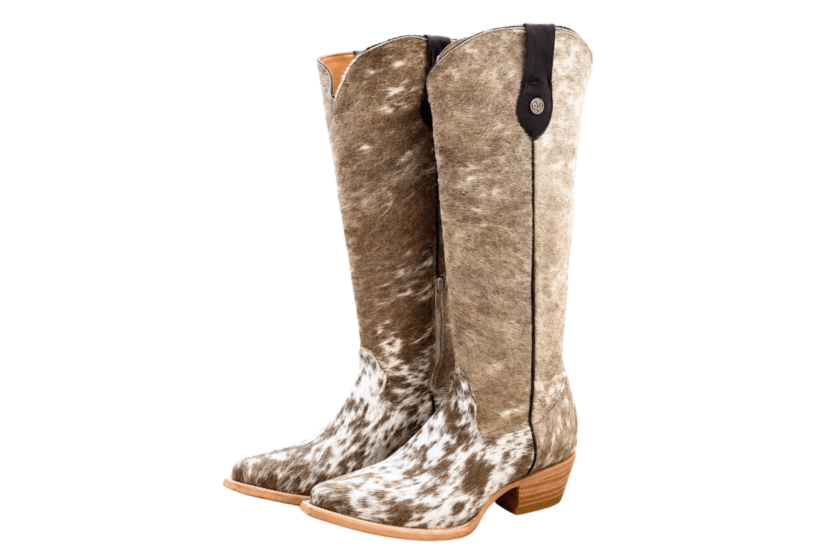 Lorraine Knee-High Cowhide Boots – Brown & White - Stiefeld Boots