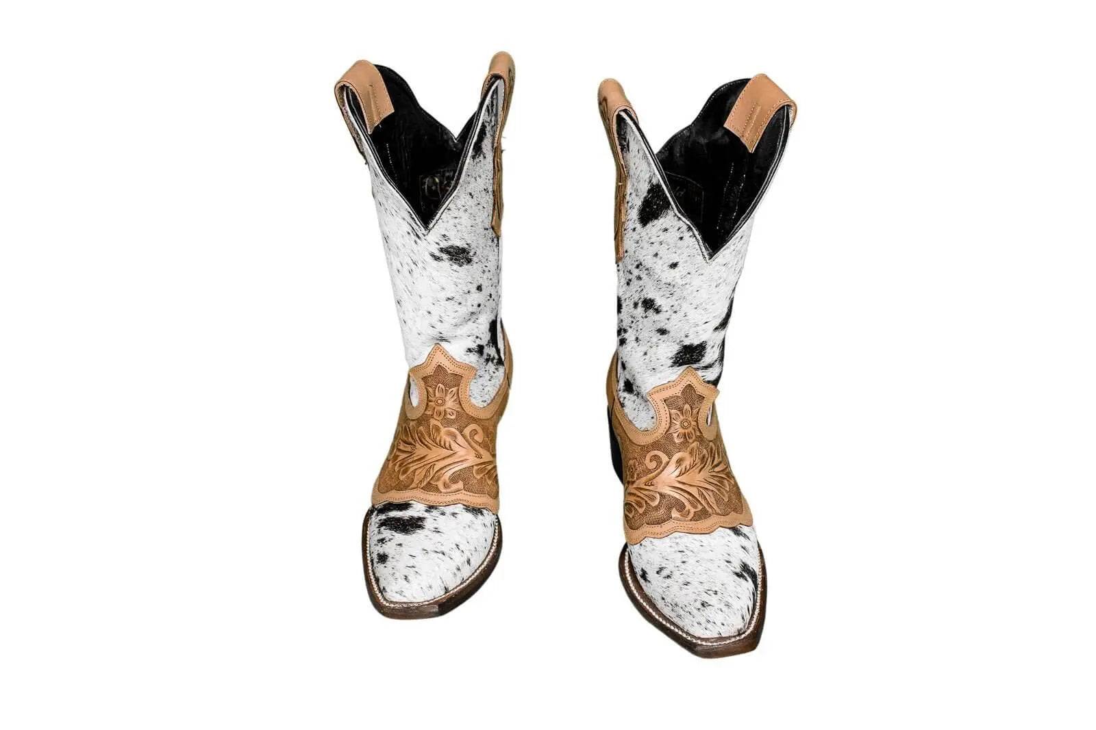 Magnolia Cowgirl Boots – Handtooled Hair-on Hide – Size 5.5