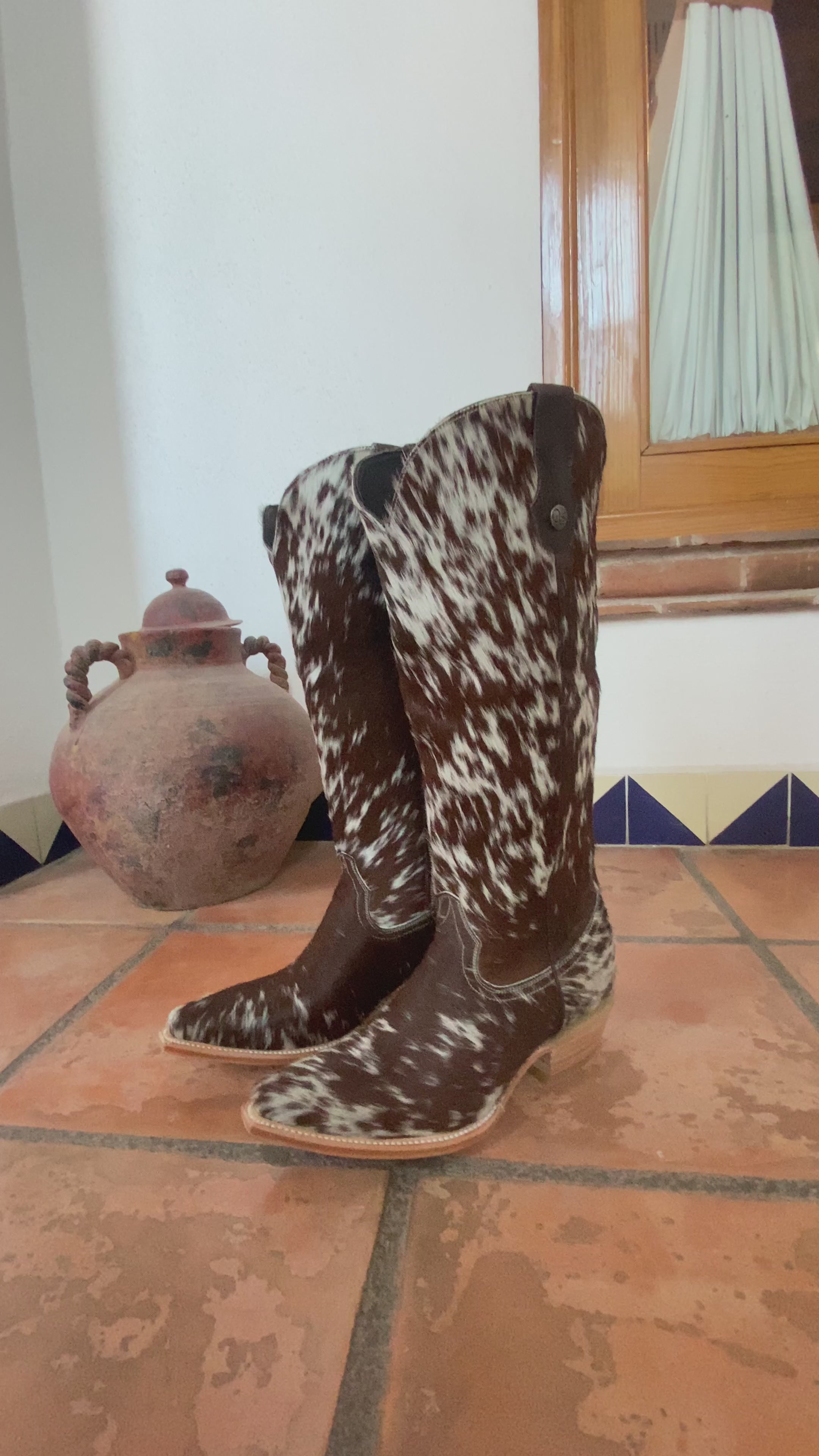 lorraine knee high cowhide boots tricolor