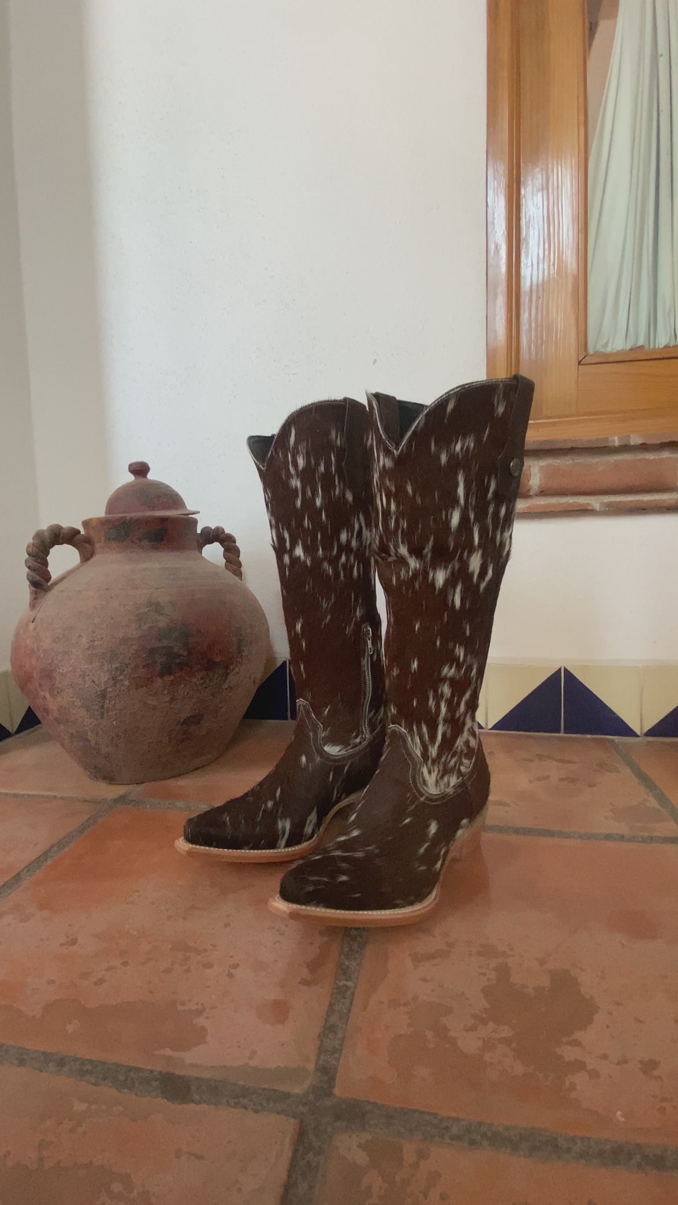 Lorraine Knee High Boots in a tricolor hide.