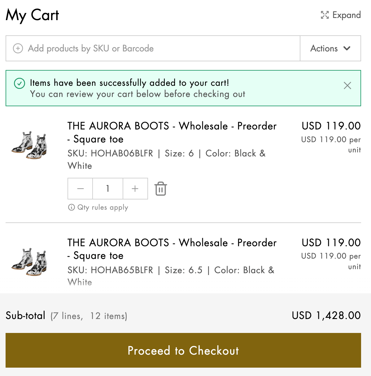 proceed to checkout for your wholesale order