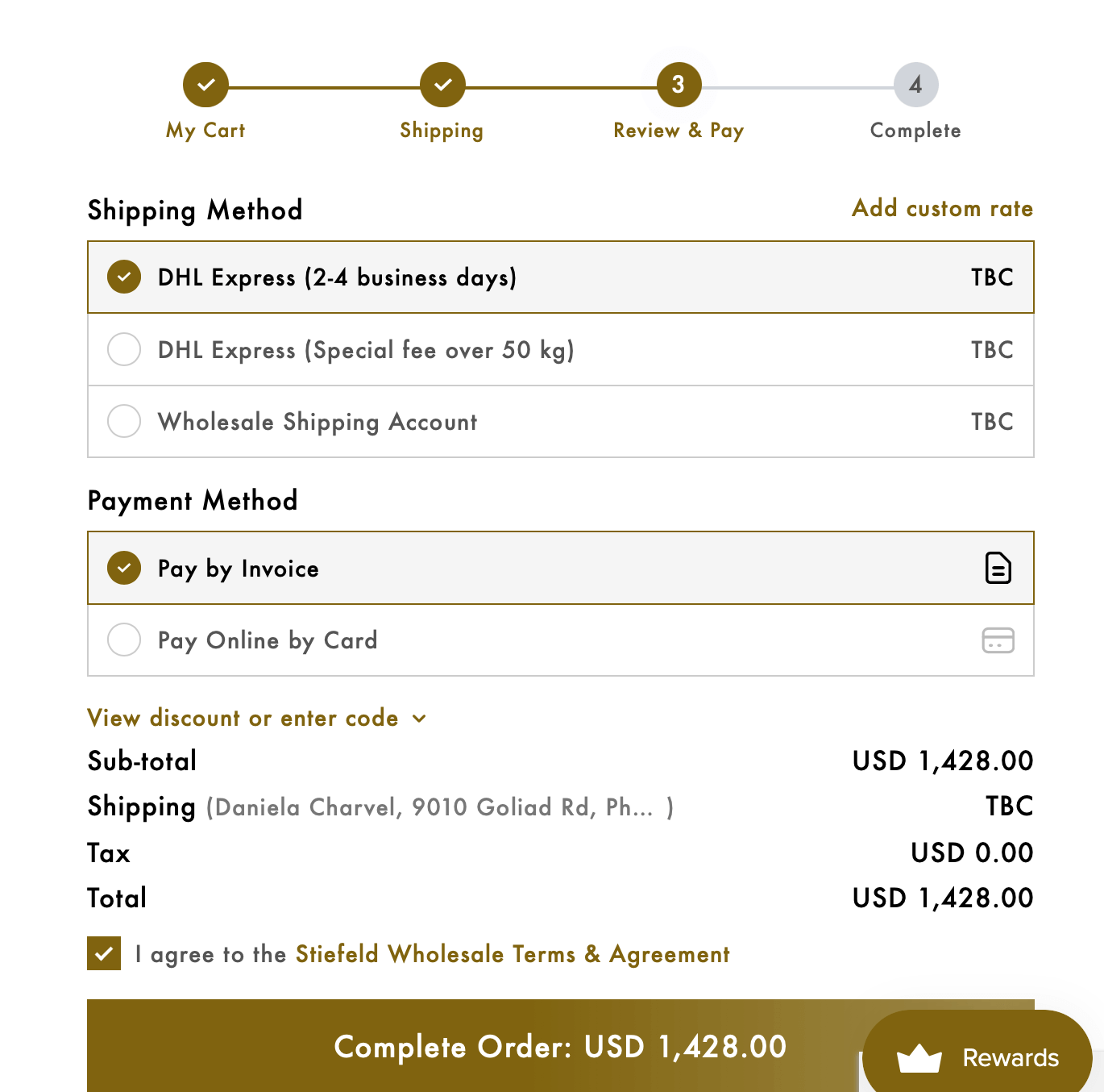 review and pay your wholesale order