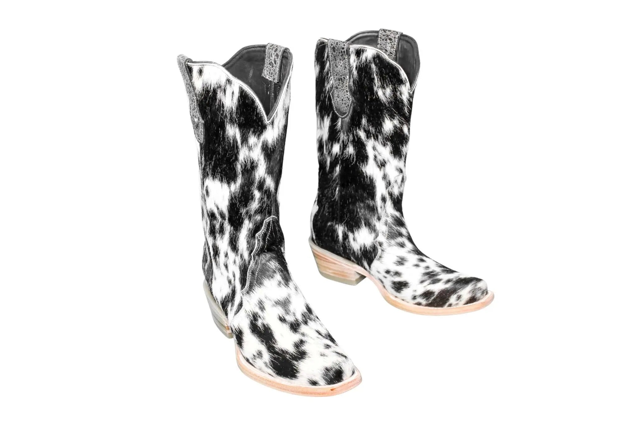 Carmen Tall Cowhide Boots – Hair-on Hide – Size 8 – Handmade Western Boots for Women