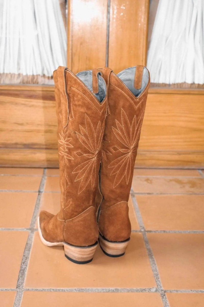 Lorraine Suede Cowgirl Boots – Brown Camel Leather – Western Tall Boots for Women
