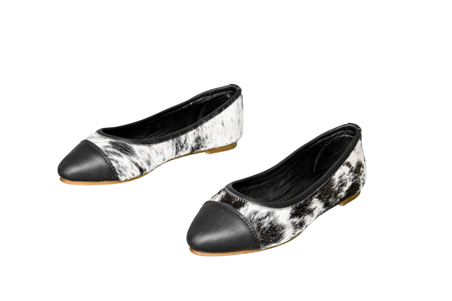 Hair-on hide and leather ballet flats